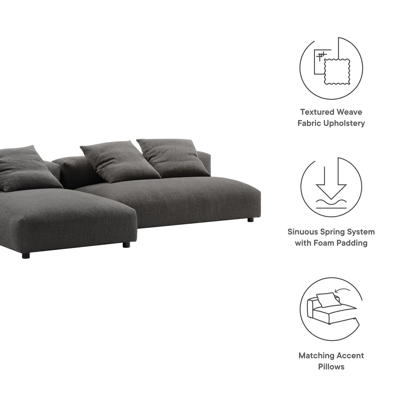Solace 2-Piece Modular Upholstered Sectional Sofa With Chaise by Modway