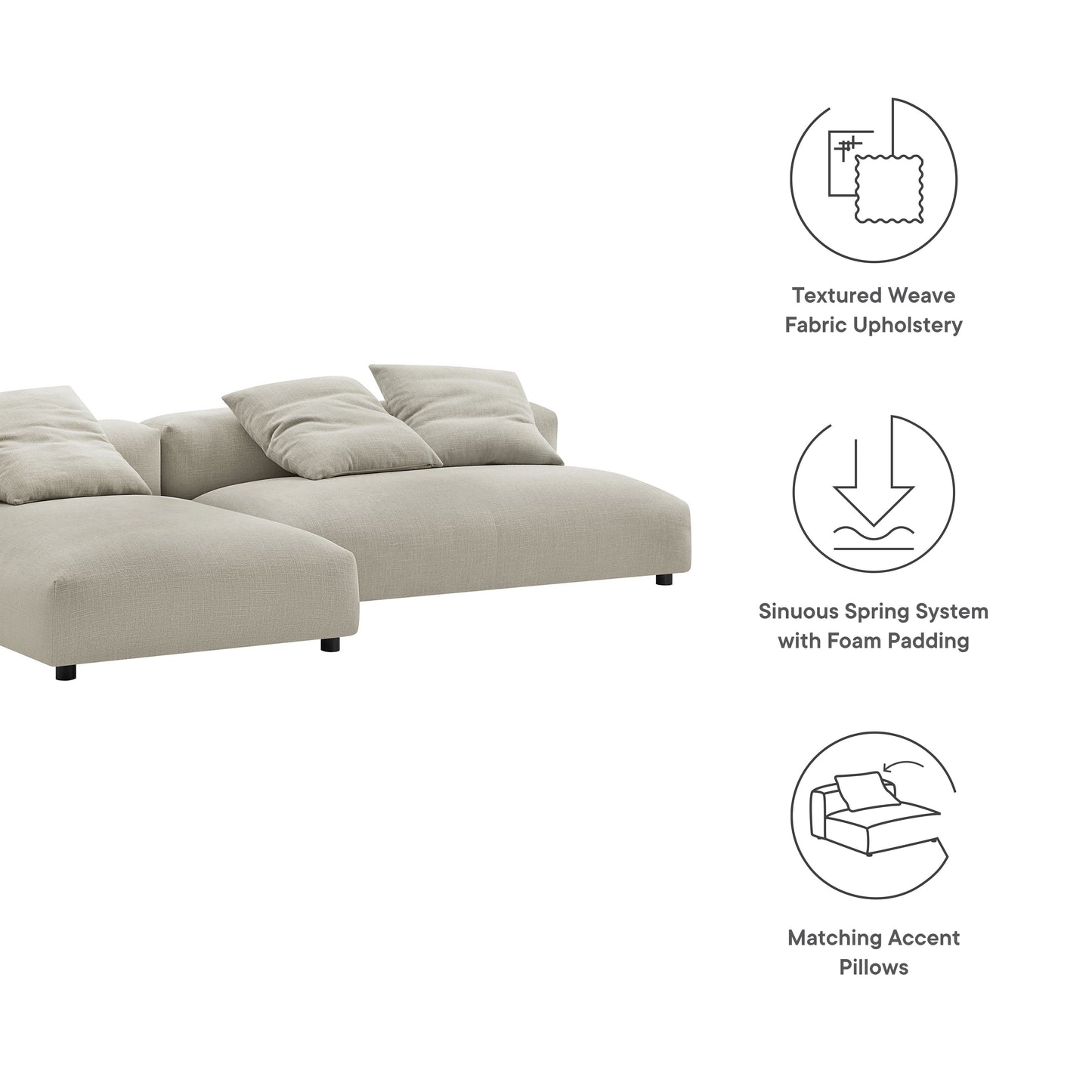 Solace 2-Piece Modular Upholstered Sectional Sofa With Chaise by Modway