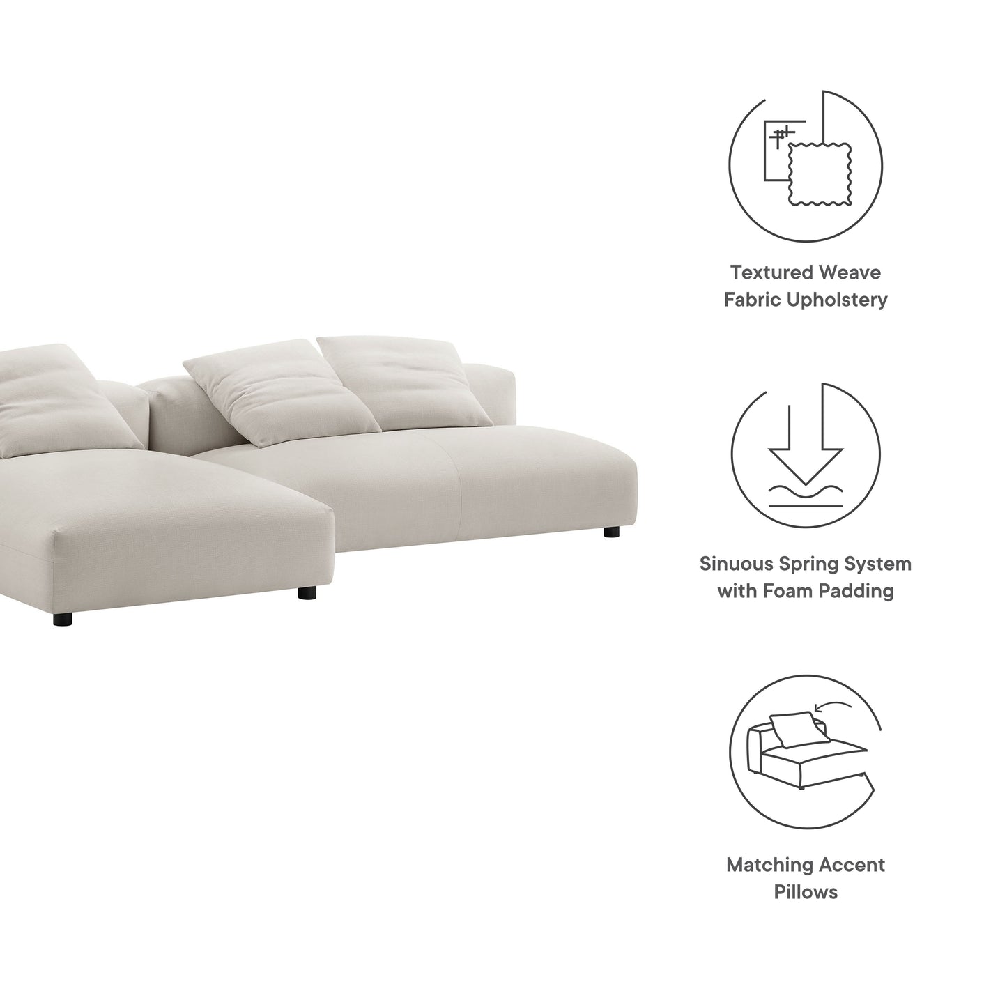 Solace 2-Piece Modular Upholstered Sectional Sofa With Chaise by Modway