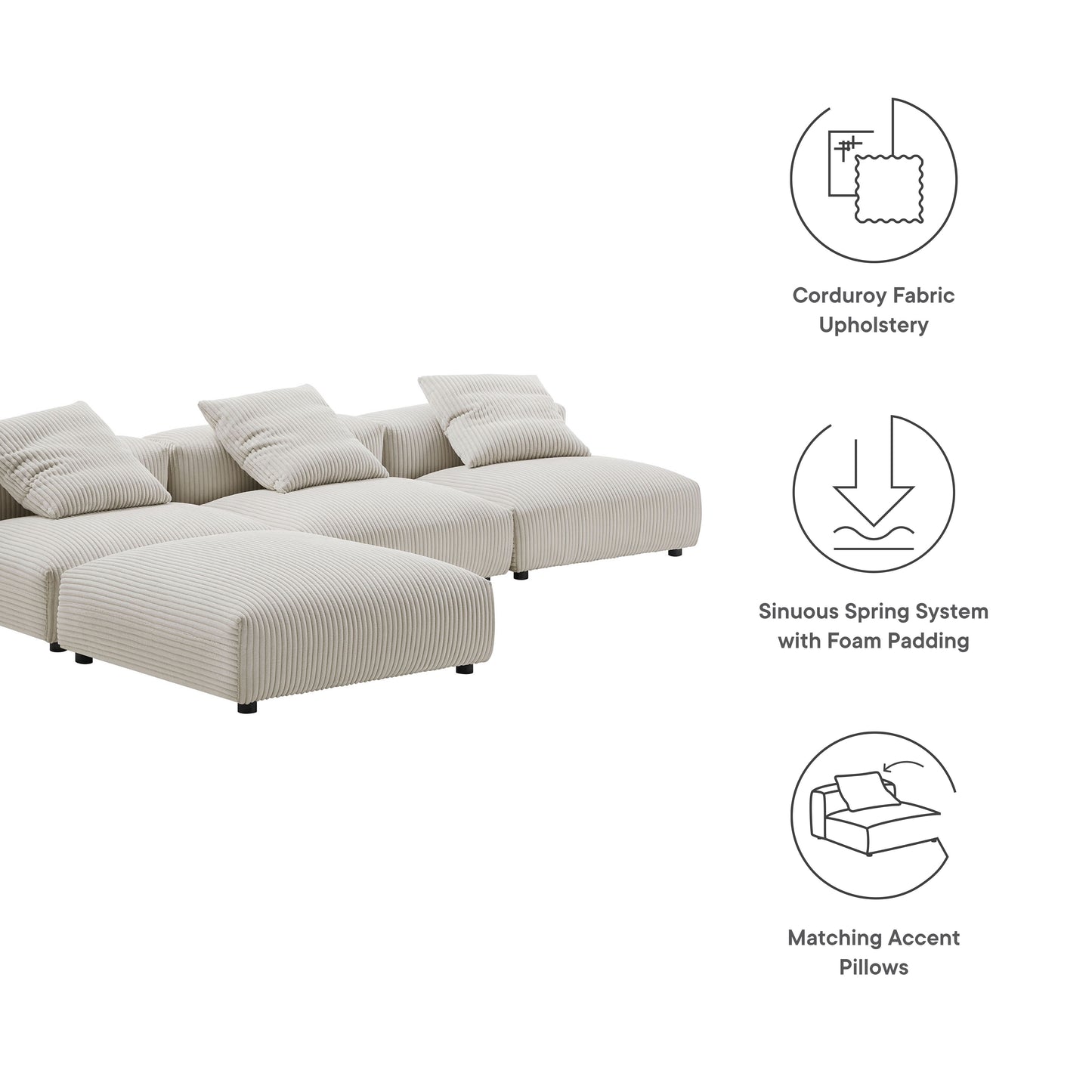 Solace 4-Piece Modular Upholstered Sectional Sofa