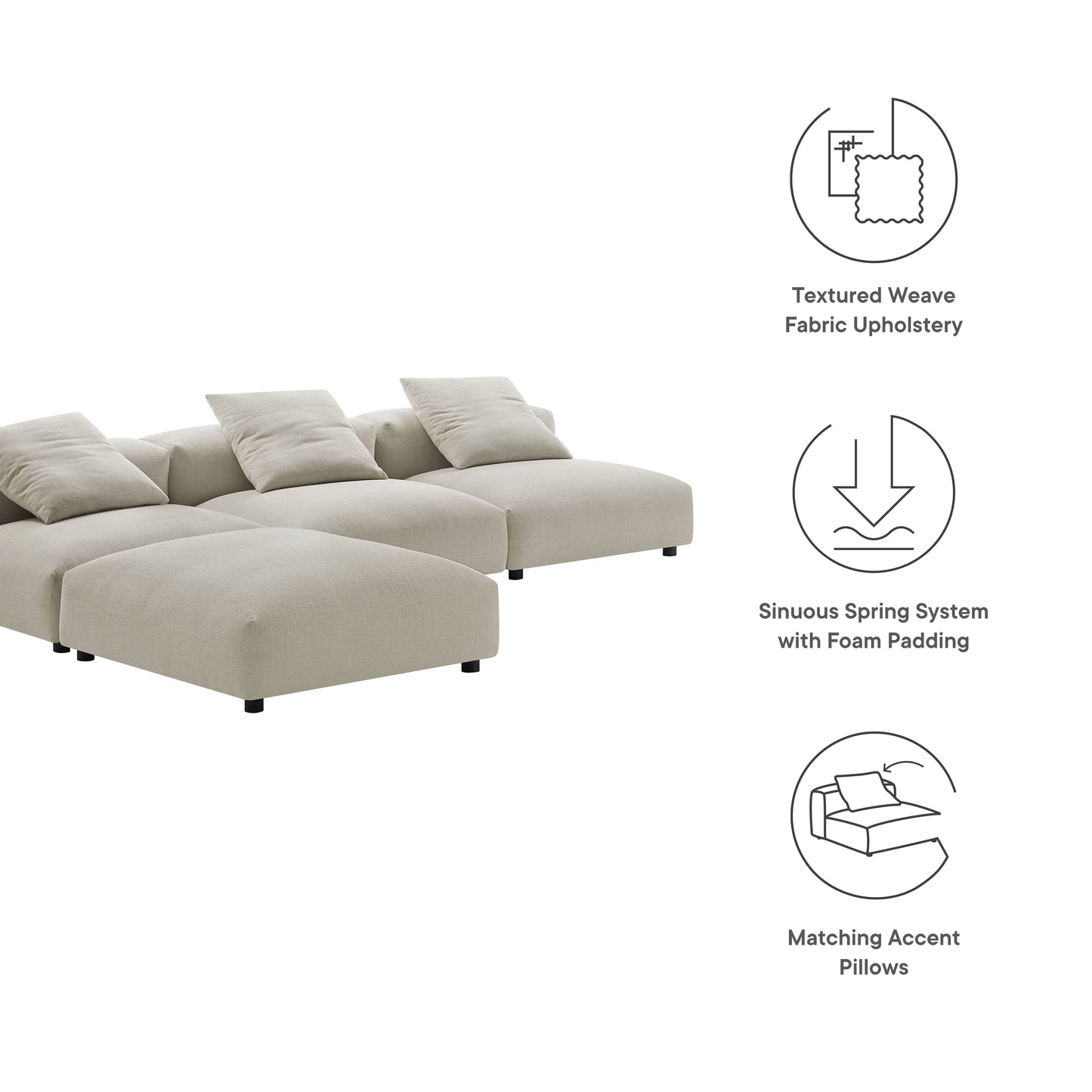 Solace 4-Piece Modular Upholstered Sectional Sofa