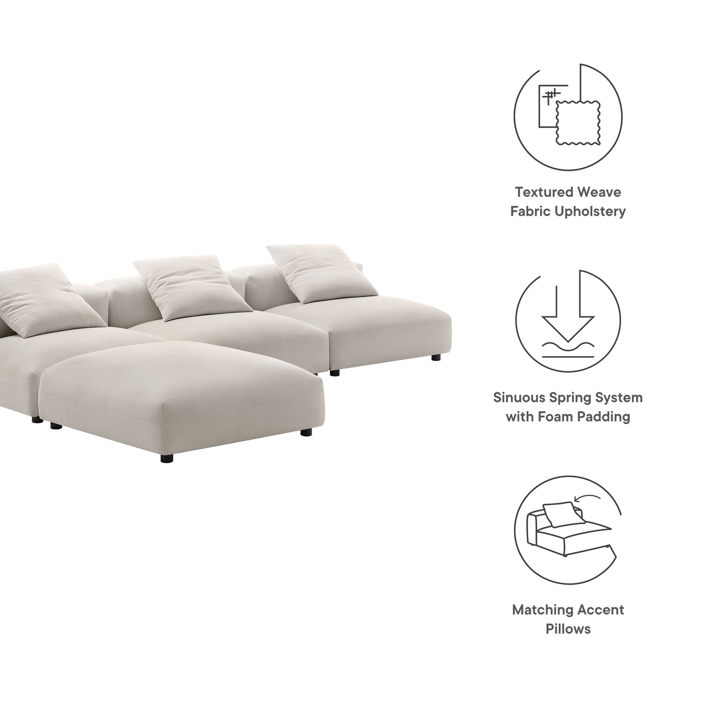 Solace 4-Piece Modular Upholstered Sectional Sofa