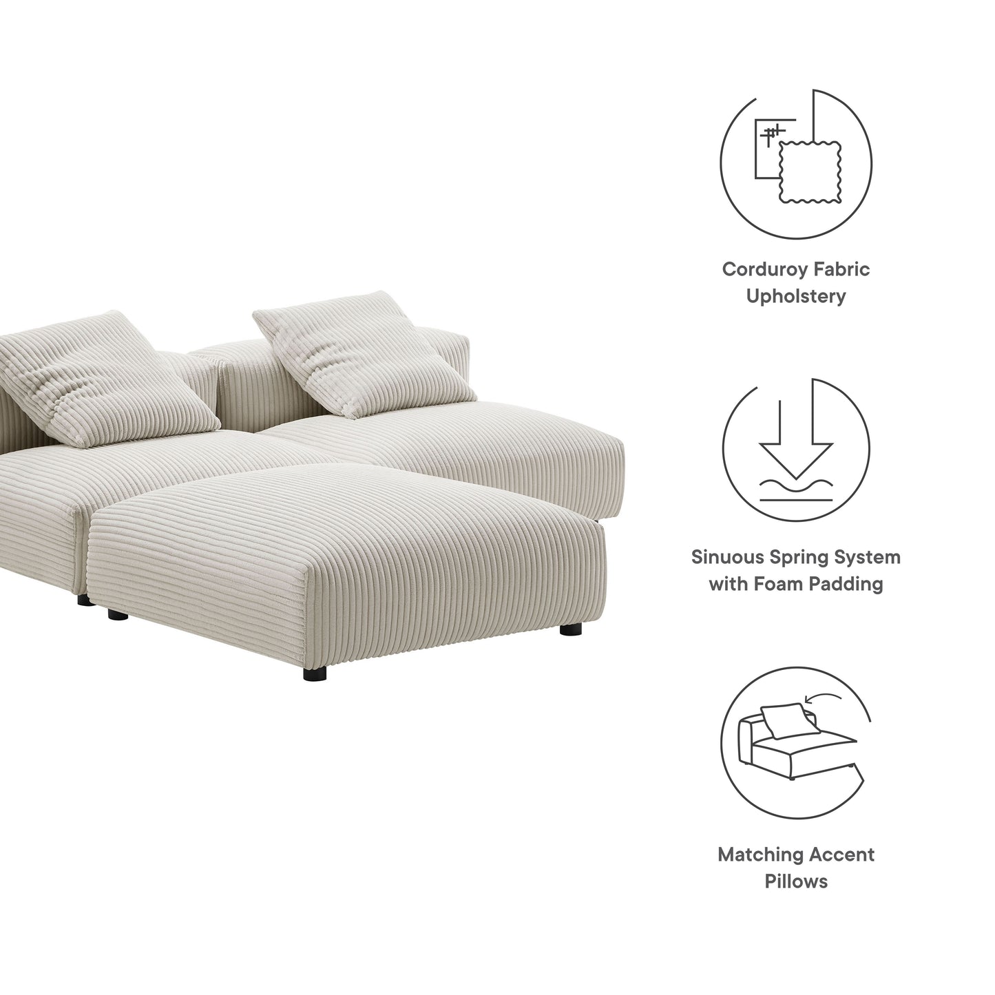 Solace 3-Piece Modular Upholstered Sectional Sofa