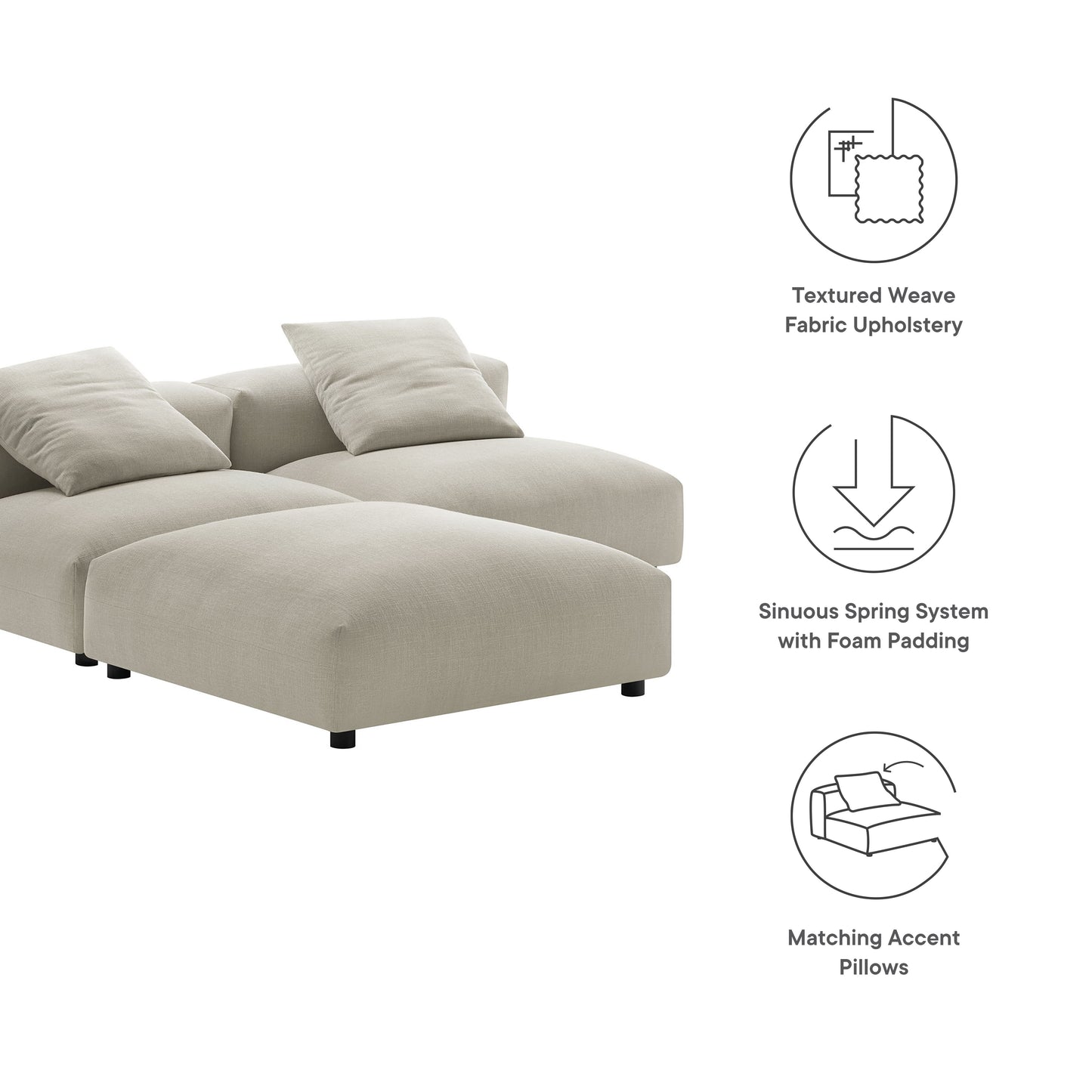 Solace 3-Piece Modular Upholstered Sectional Sofa