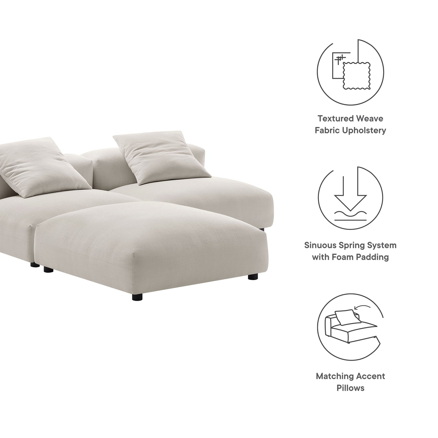 Solace 3-Piece Modular Upholstered Sectional Sofa