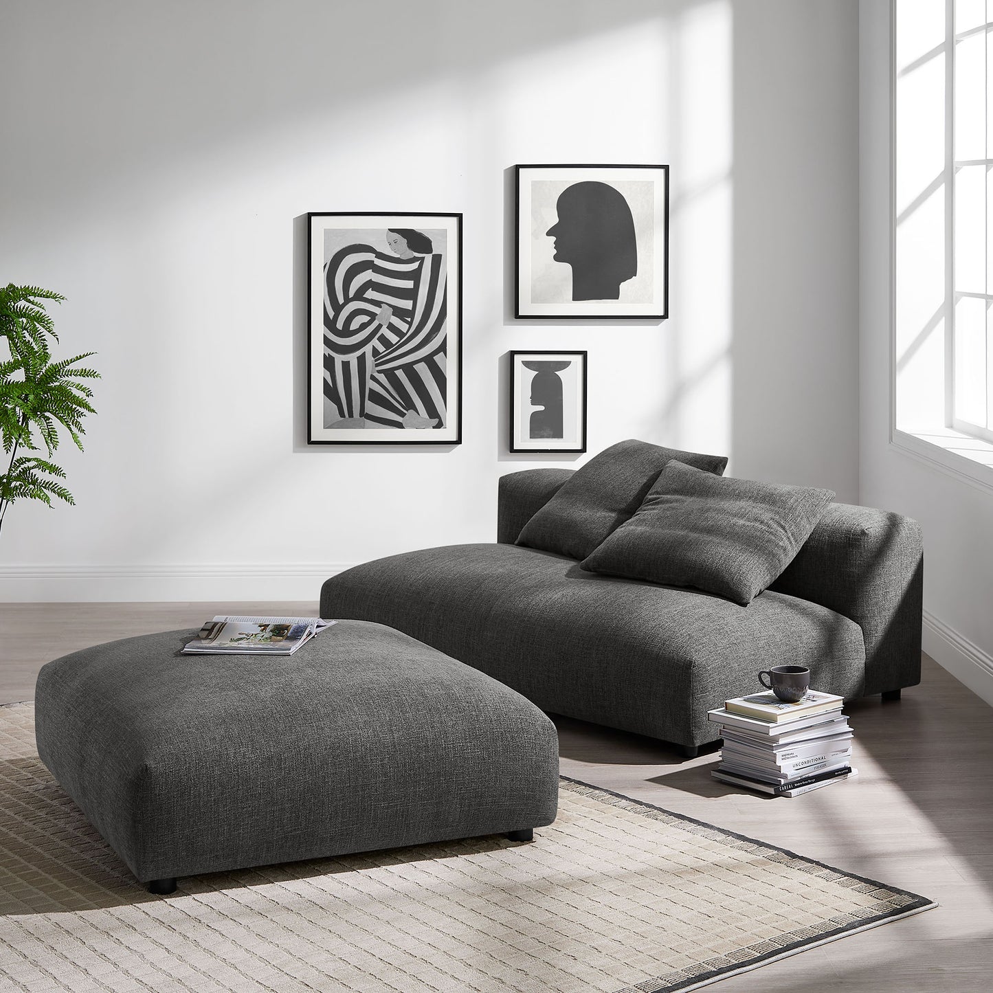 Solace Modular Upholstered Armless Loveseat and Ottoman Set by Modway