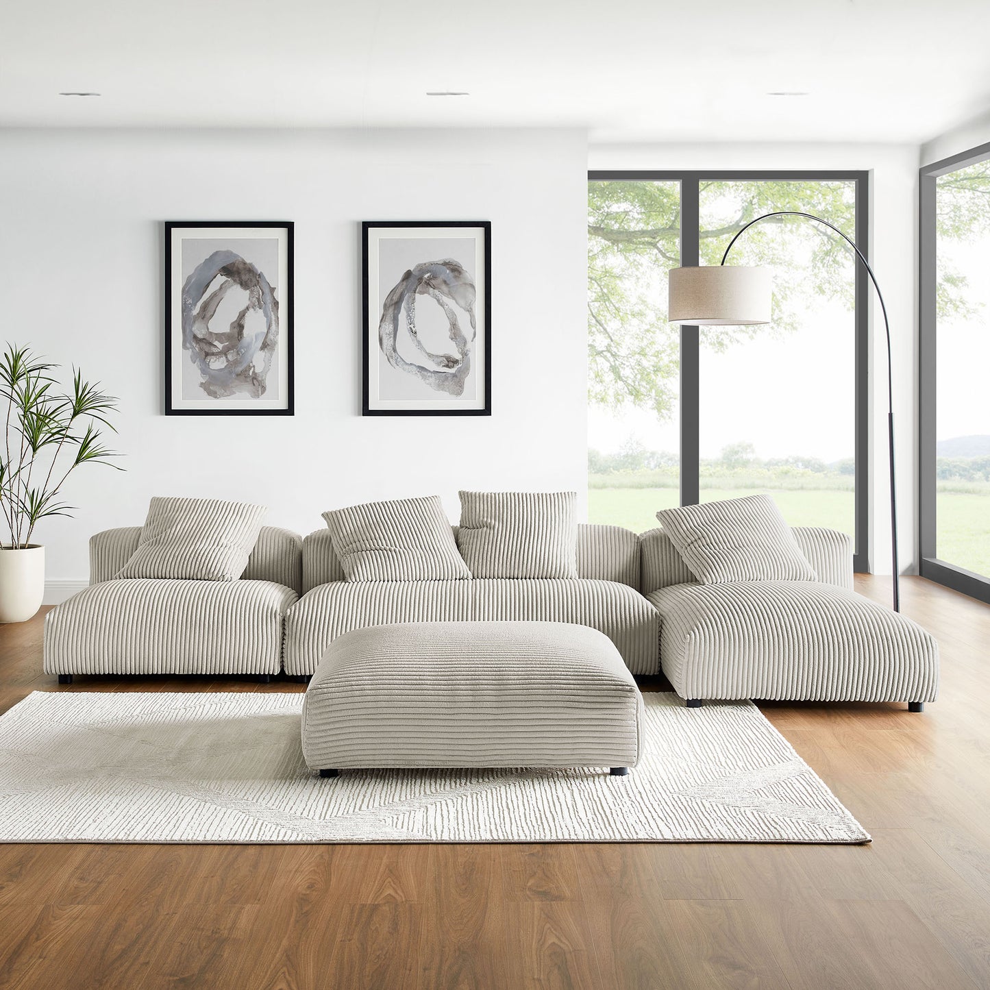 Solace 4-Piece Modular Upholstered Sectional Sofa With Ottoman by Modway