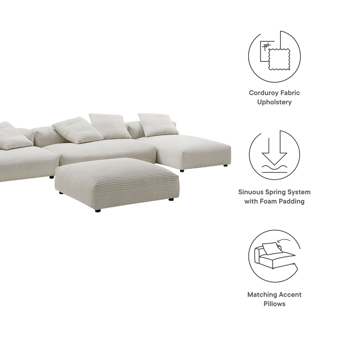 Solace 4-Piece Modular Upholstered Sectional Sofa With Ottoman by Modway