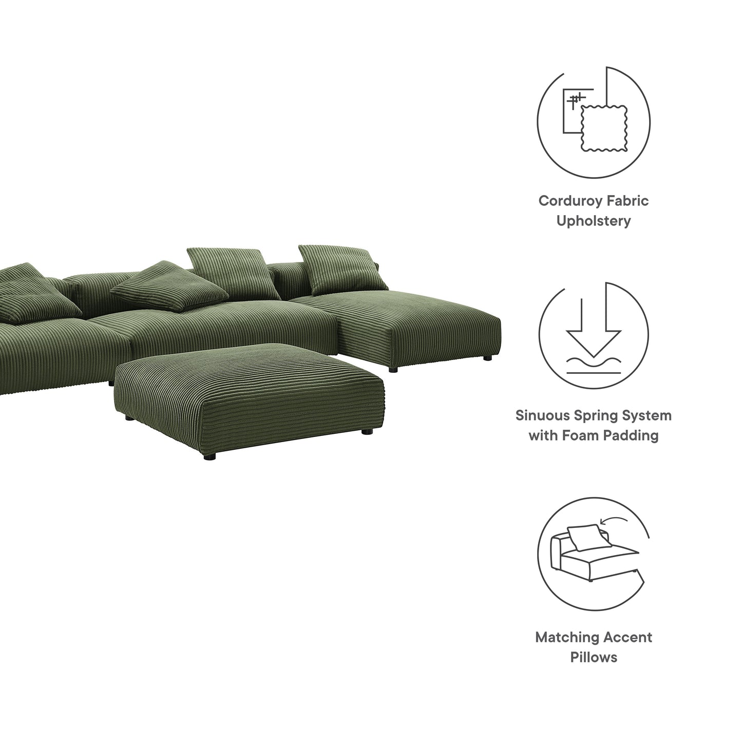 Solace 4-Piece Modular Upholstered Sectional Sofa With Ottoman by Modway