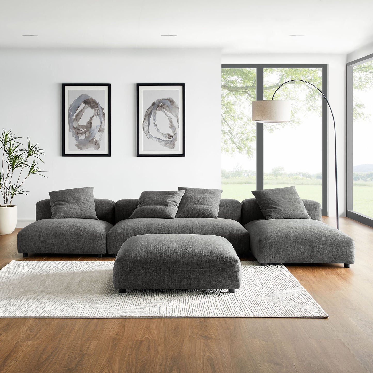 Solace 4-Piece Modular Upholstered Sectional Sofa With Ottoman by Modway