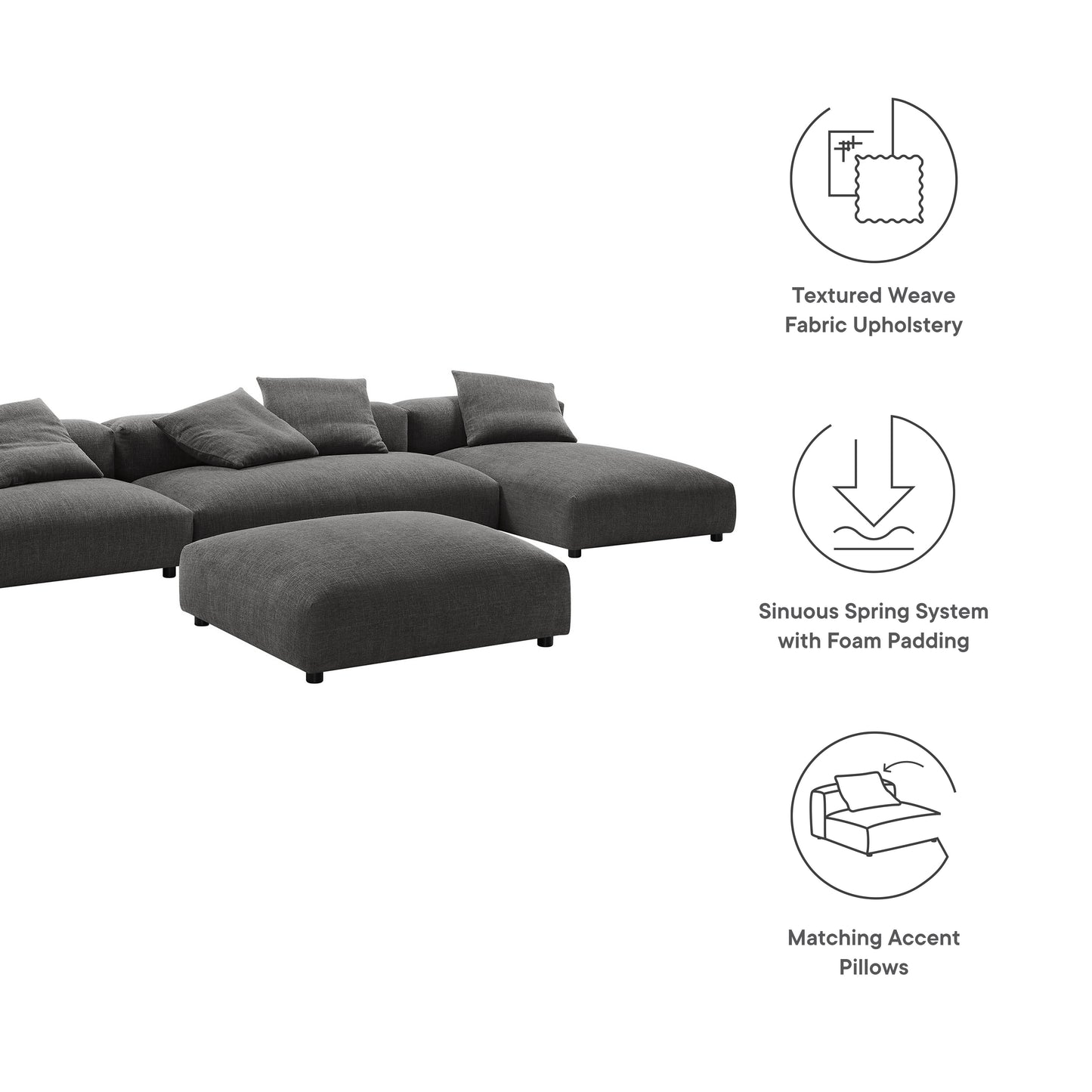 Solace 4-Piece Modular Upholstered Sectional Sofa With Ottoman by Modway