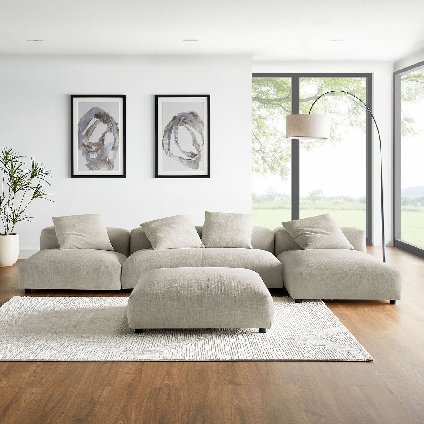 Solace 4-Piece Modular Upholstered Sectional Sofa With Ottoman by Modway