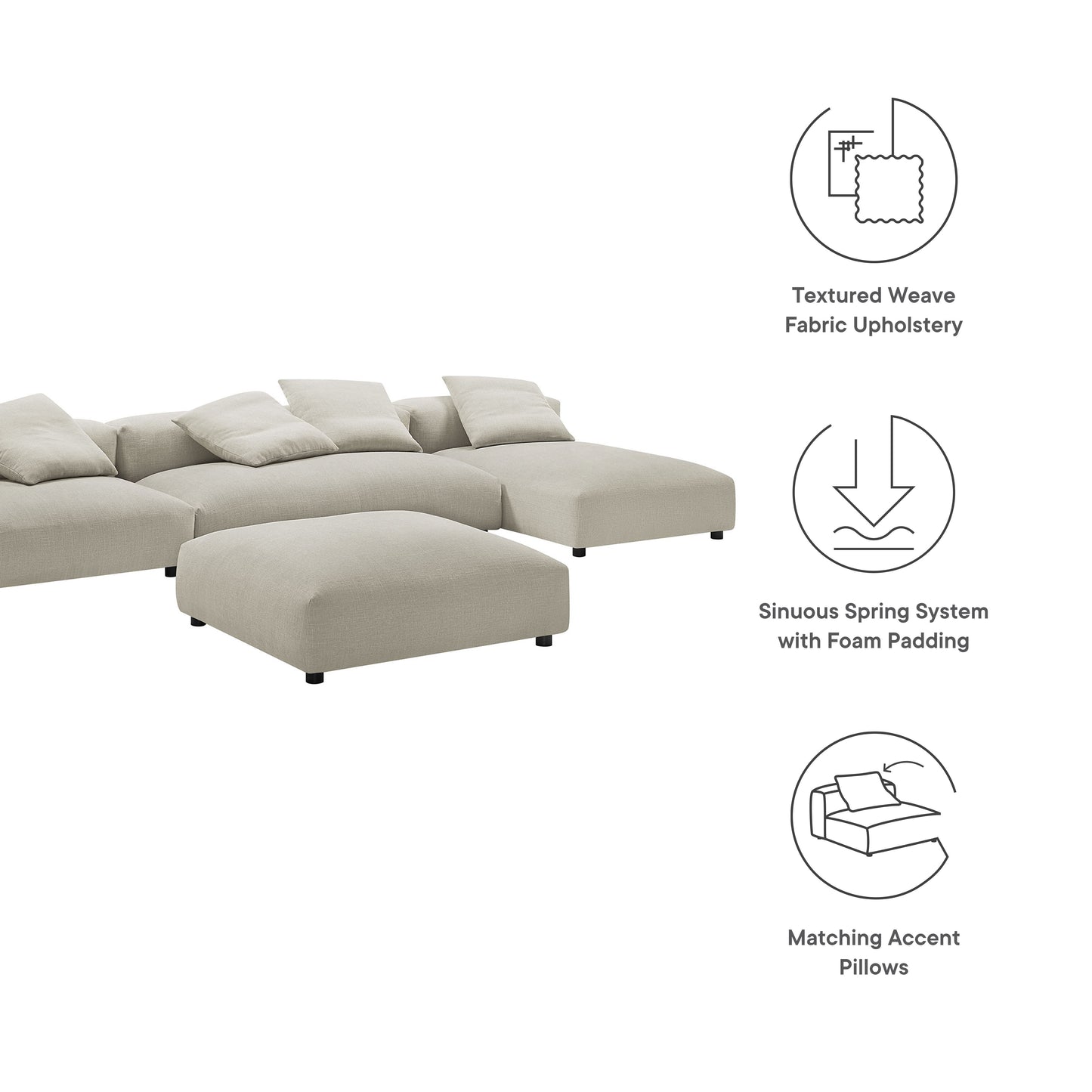 Solace 4-Piece Modular Upholstered Sectional Sofa With Ottoman by Modway