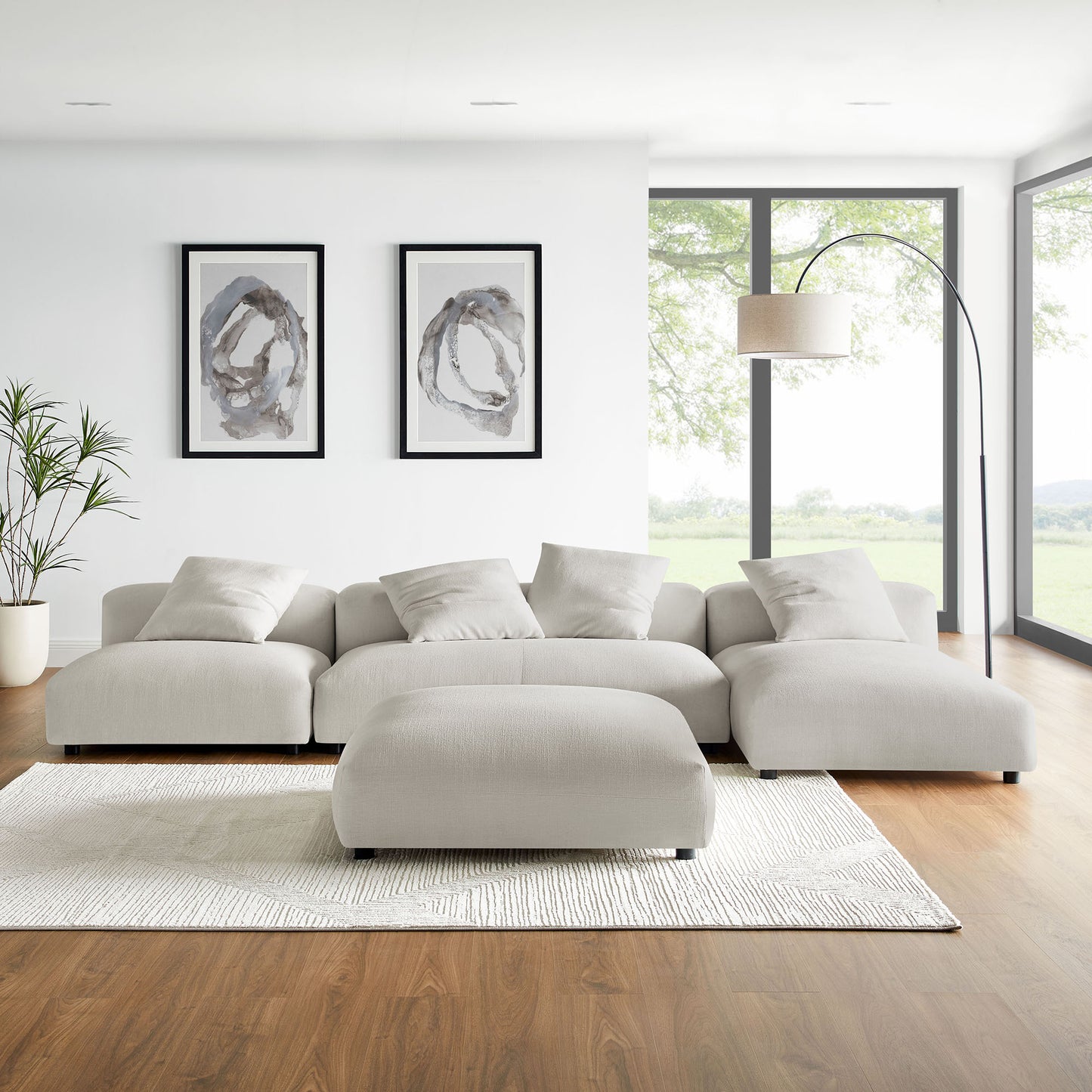 Solace 4-Piece Modular Upholstered Sectional Sofa With Ottoman by Modway