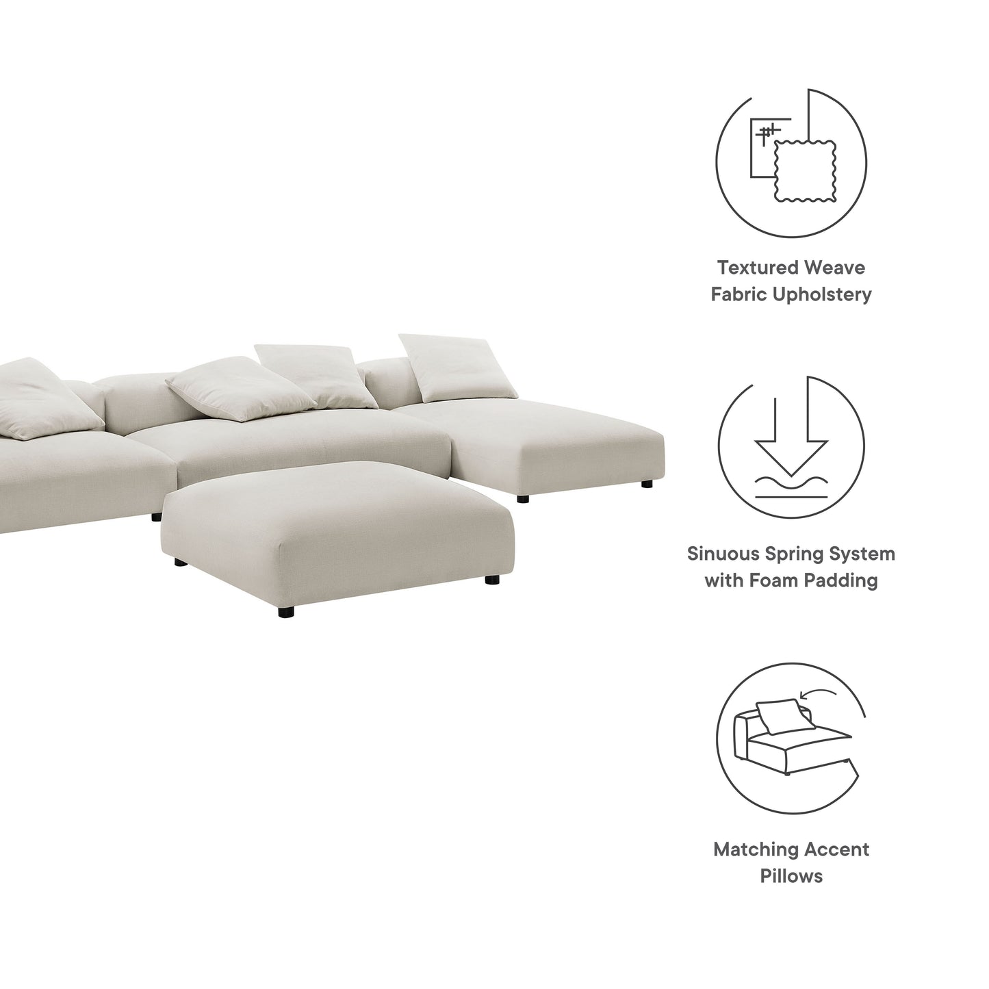 Solace 4-Piece Modular Upholstered Sectional Sofa With Ottoman by Modway
