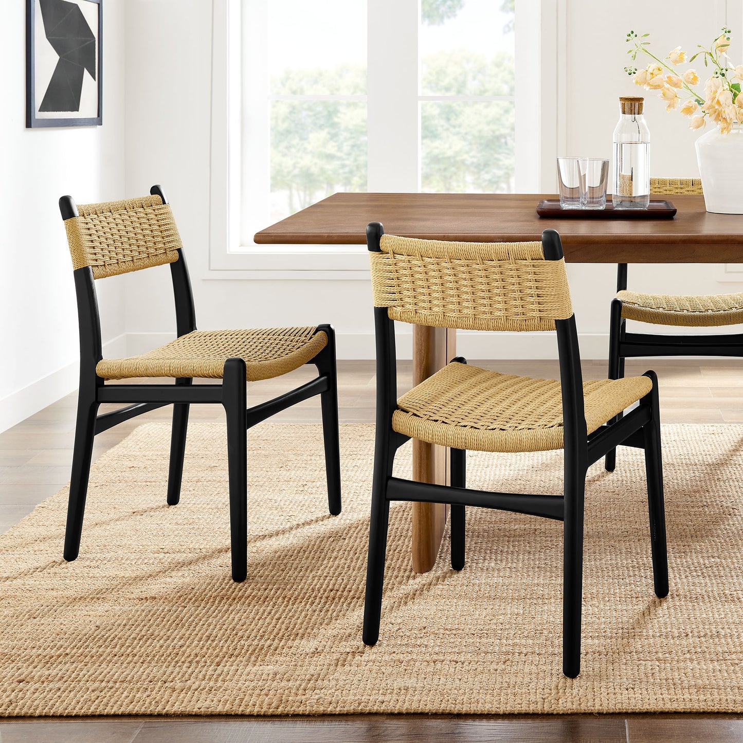 Wynn Rope and Wood Dining Side Chairs Set of 2 by Modway EEI-7044-BLK-NAT