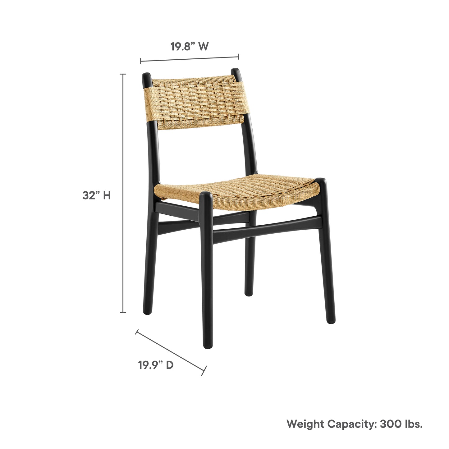 Wynn Rope and Wood Dining Side Chairs Set of 2 by Modway EEI-7044-BLK-NAT