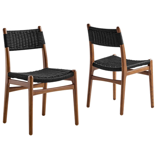 Wynn Rope and Wood Dining Side Chairs Set of 2 by Modway EEI-7044-WAL-BLK