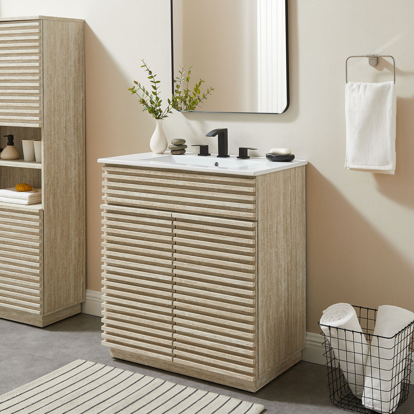 Render Faux Travertine Bathroom Vanity with Sink
