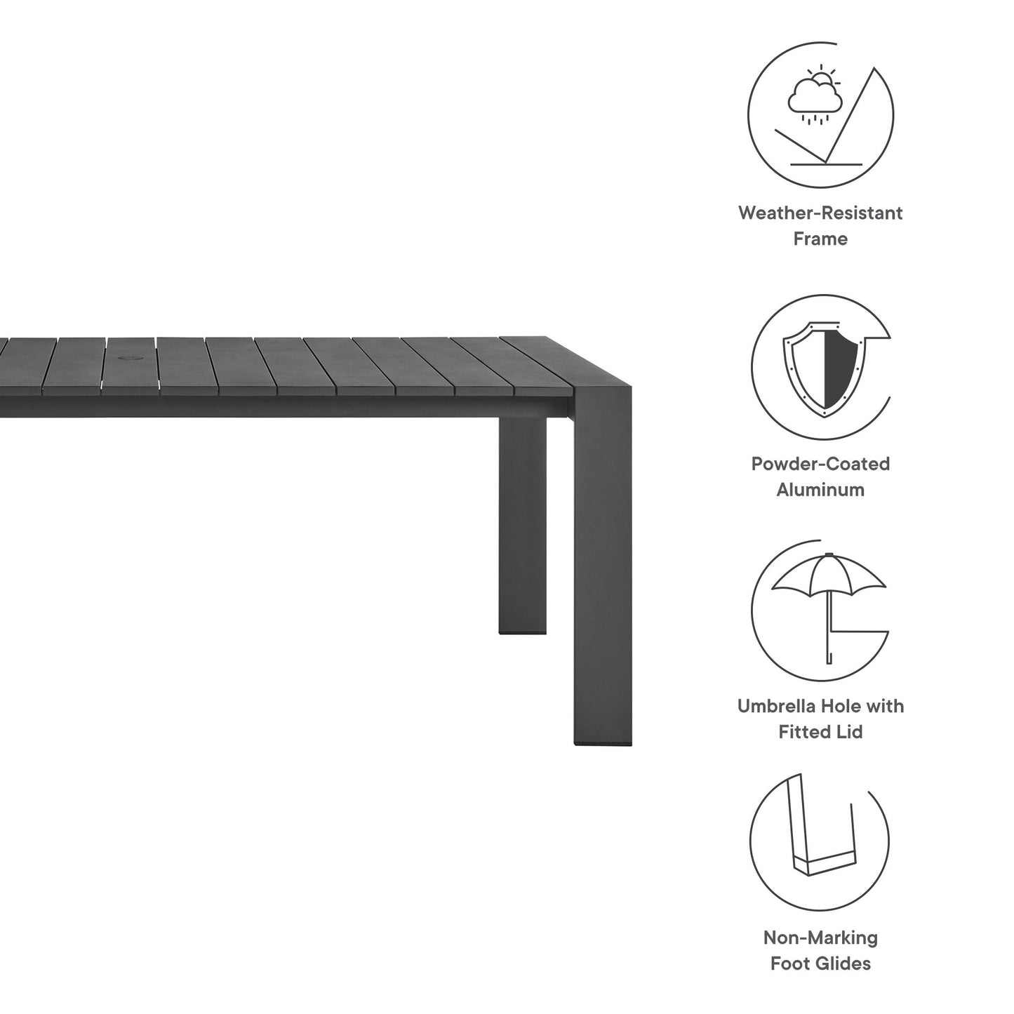 Tahoe Rectangular Outdoor Patio Aluminum Dining Table by Modway EEI-7054-GRY