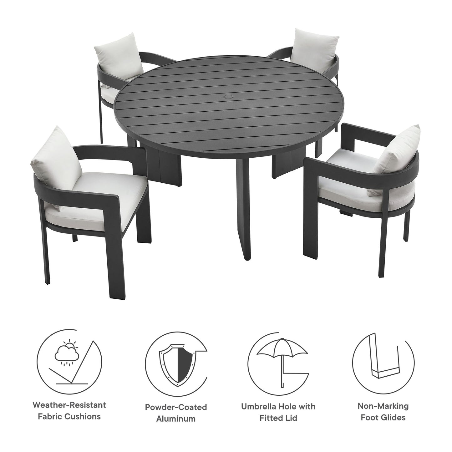 Tahoe 5-Piece Outdoor Patio Aluminum Dining Set by Modway