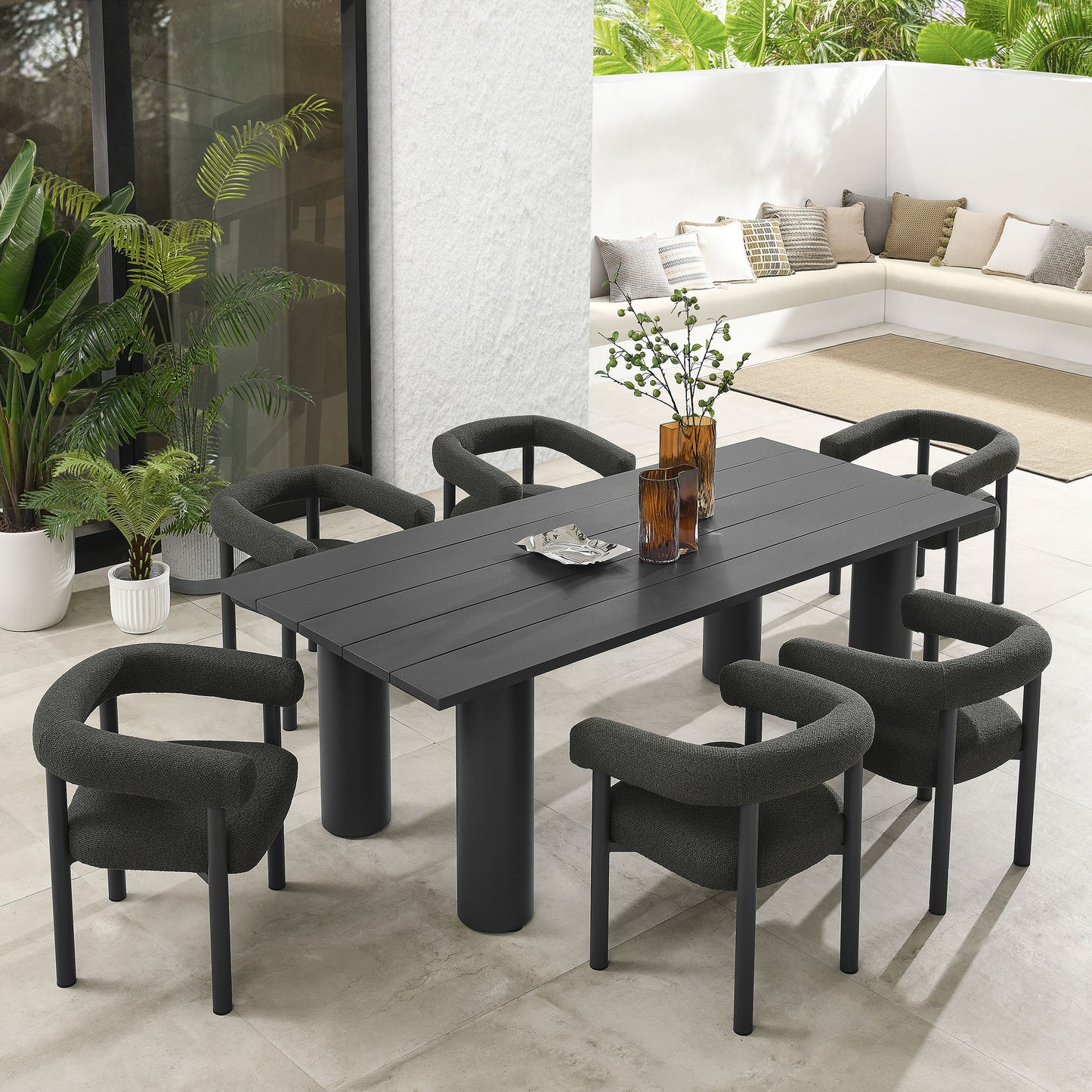 Nautica 7-Piece Rectangular Outdoor Patio Aluminum Dining Table and Chairs Set by Modway