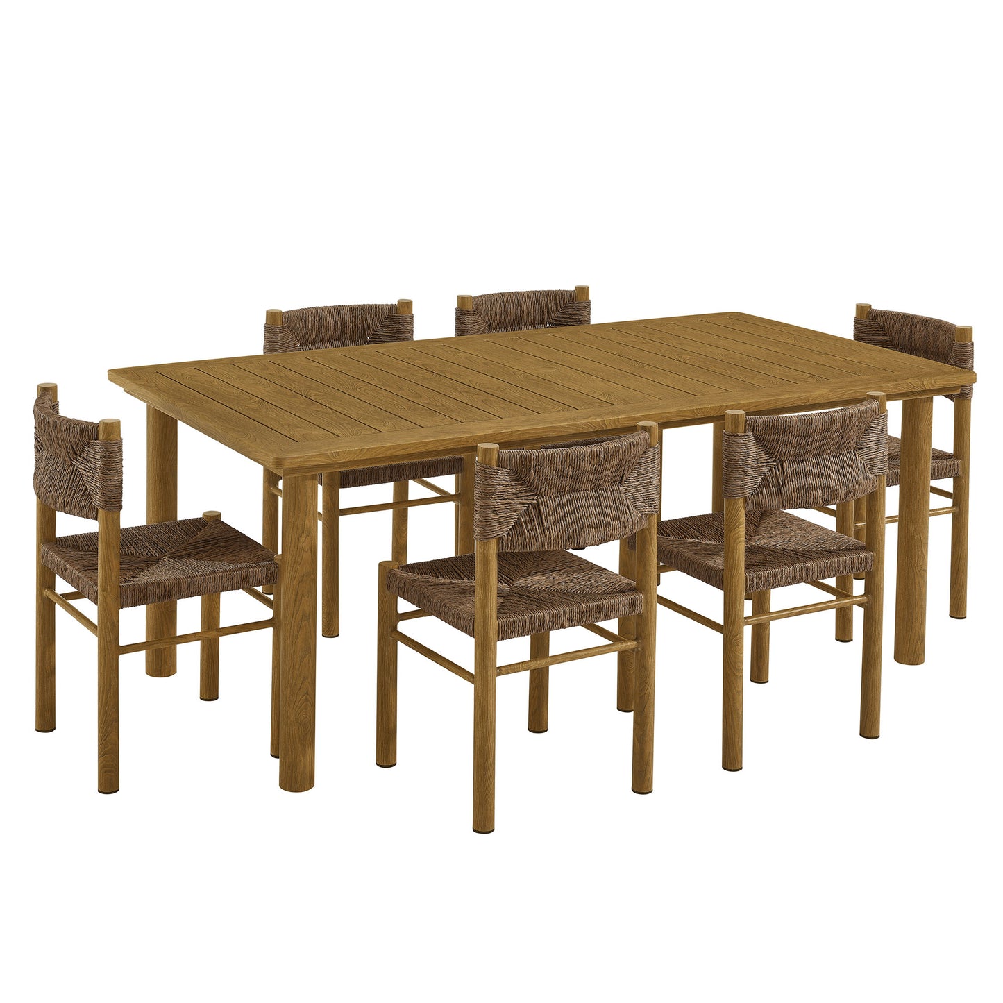 Abacus and Parkland 7-Piece Rectangular Outdoor Patio Dining Table Set with Rattan Armchairs by Modway