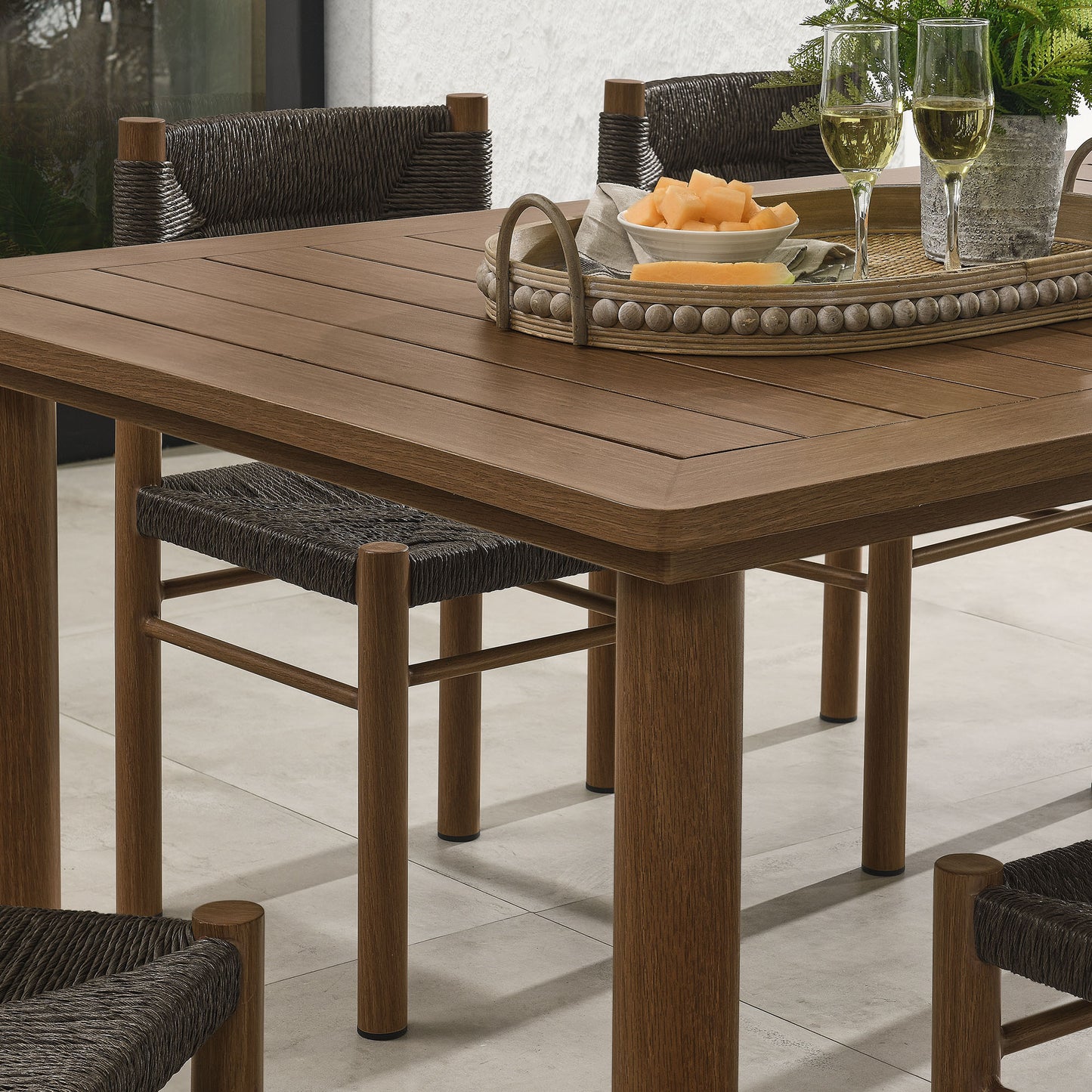 Abacus and Parkland 7-Piece Rectangular Outdoor Patio Dining Table Set with Rattan Armchairs by Modway
