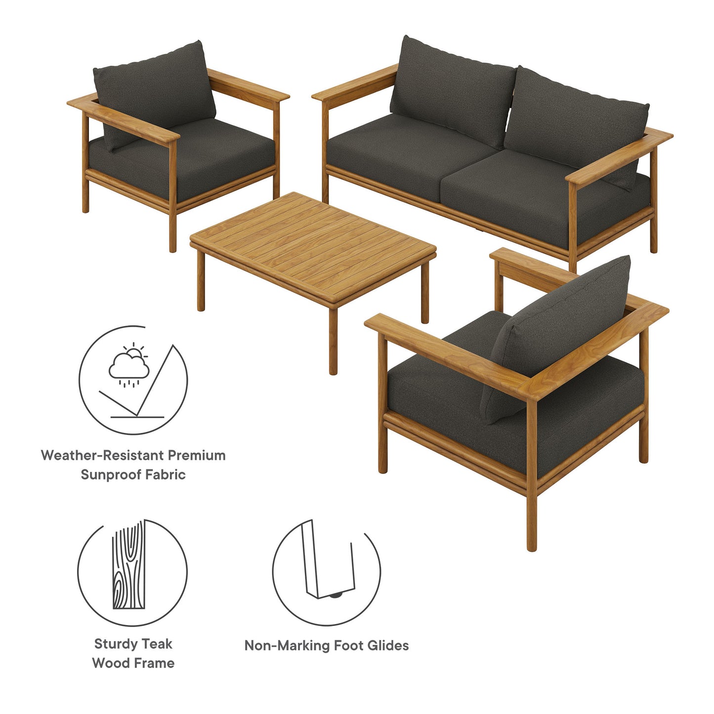 Wren 4-Piece Outdoor Patio Teak Wood Furniture Set by Modway EEI-7065-NAT-FLI