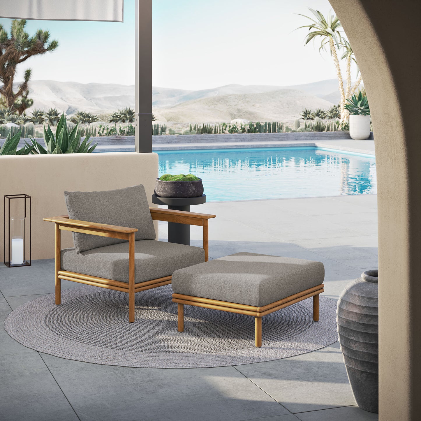 Wren Outdoor Patio Teak Wood Armchair and Ottoman Set by Modway EEI-7067-NAT-DRI