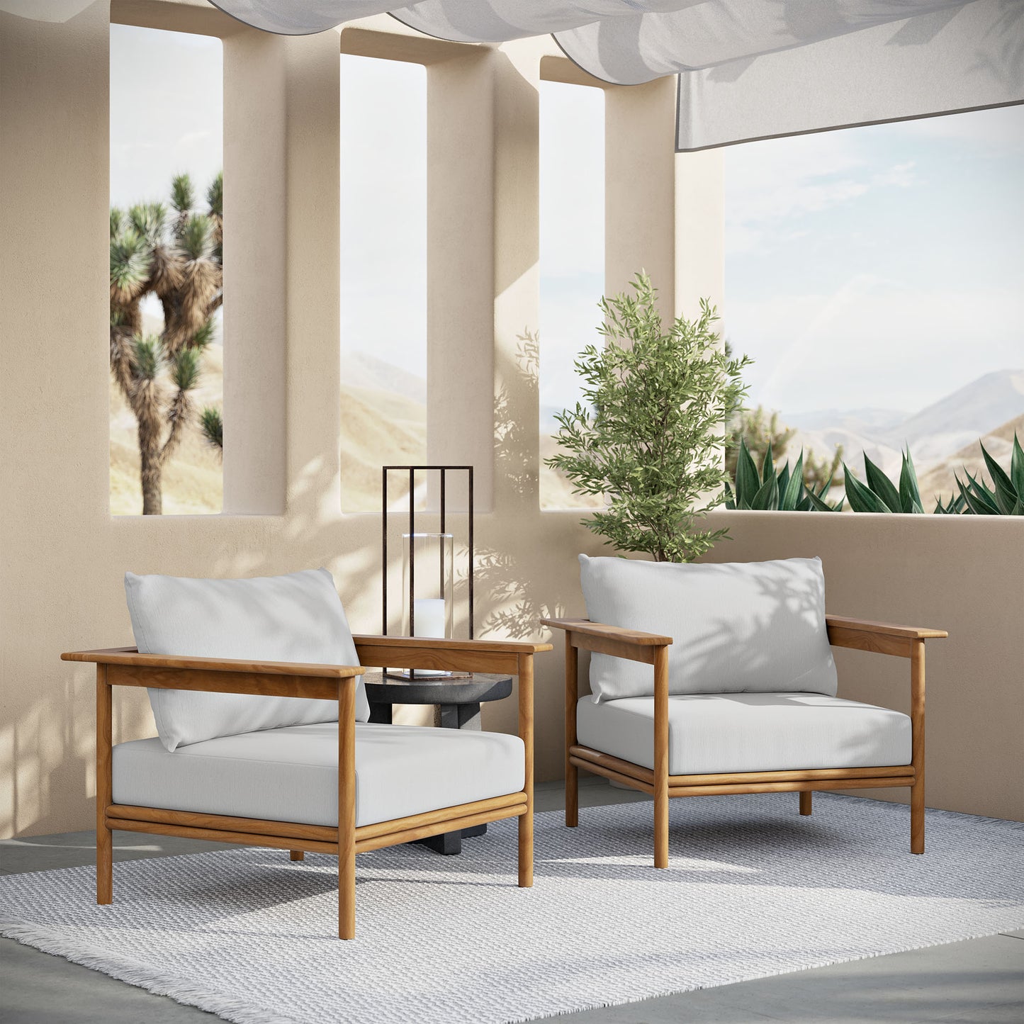 Wren Outdoor Patio Teak Wood Armchair Set of 2 by Modway EEI-7068-NAT-SAI