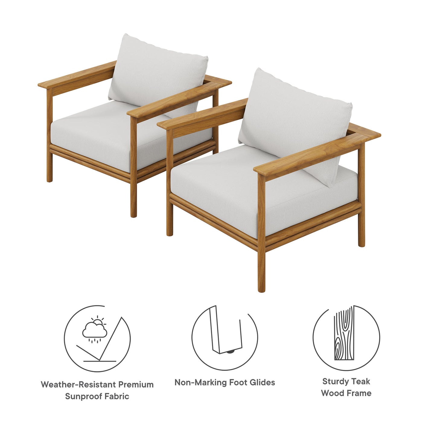 Wren Outdoor Patio Teak Wood Armchair Set of 2 by Modway EEI-7068-NAT-SAI