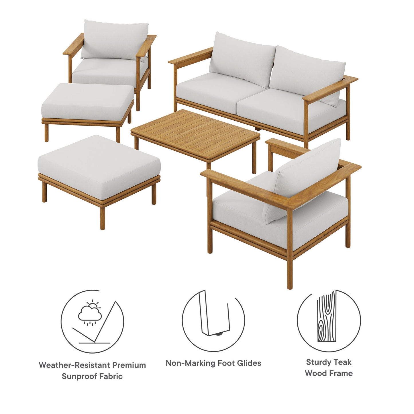 Wren 6-Piece Outdoor Patio Teak Wood Furniture Set