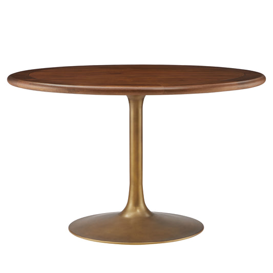 Lippa 48" Round Pedestal Solid Wood and Metal Dining Table