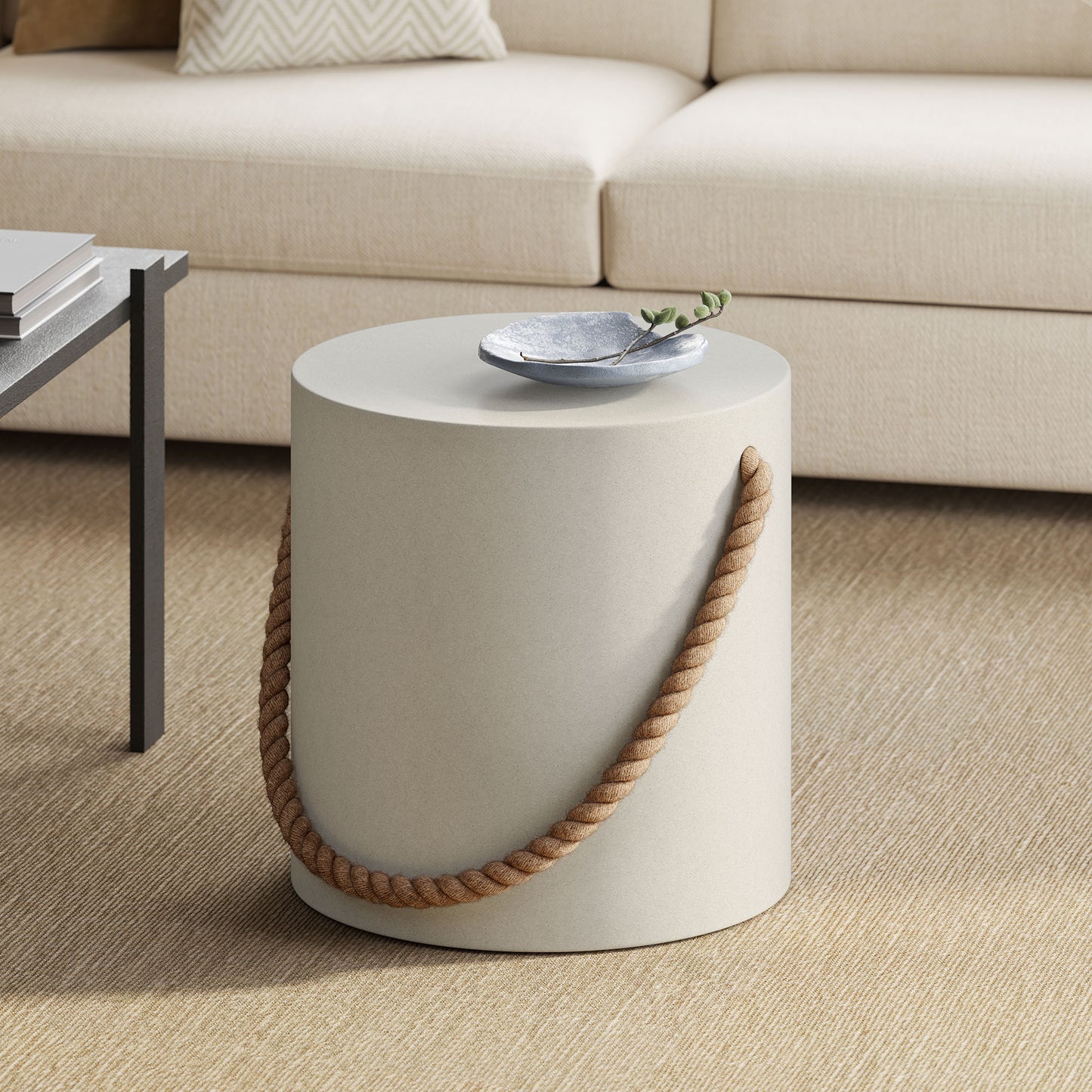 Isera Indoor - Outdoor Patio Rope Concrete Side Table Stool by Modway EEI-7089-LGR