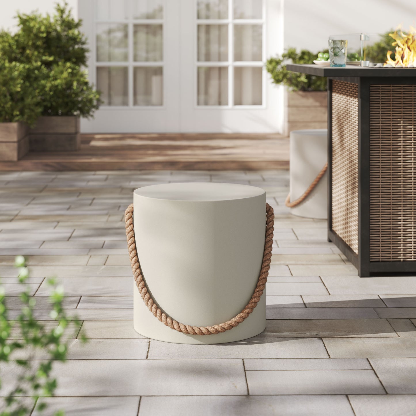 Isera Indoor - Outdoor Patio Rope Concrete Side Table Stool by Modway EEI-7089-LGR