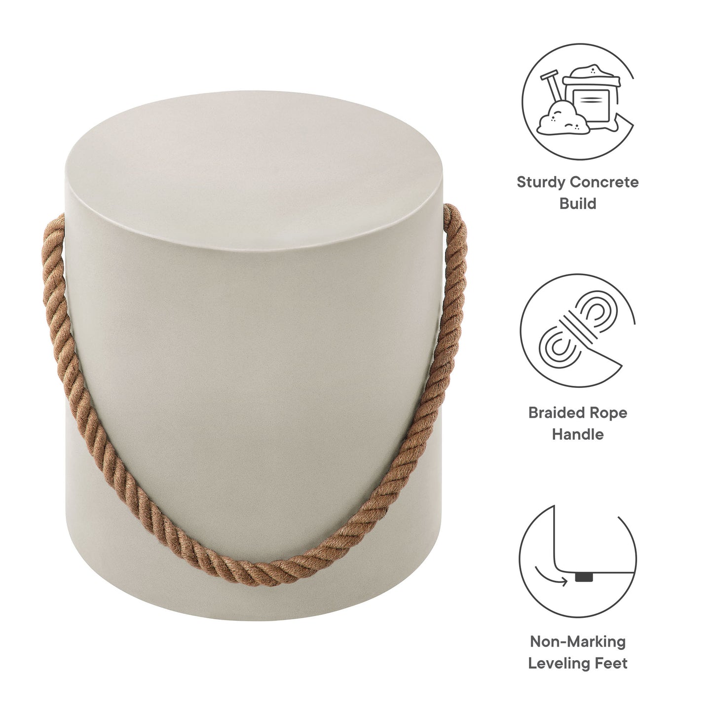 Isera Indoor - Outdoor Patio Rope Concrete Side Table Stool by Modway EEI-7089-LGR