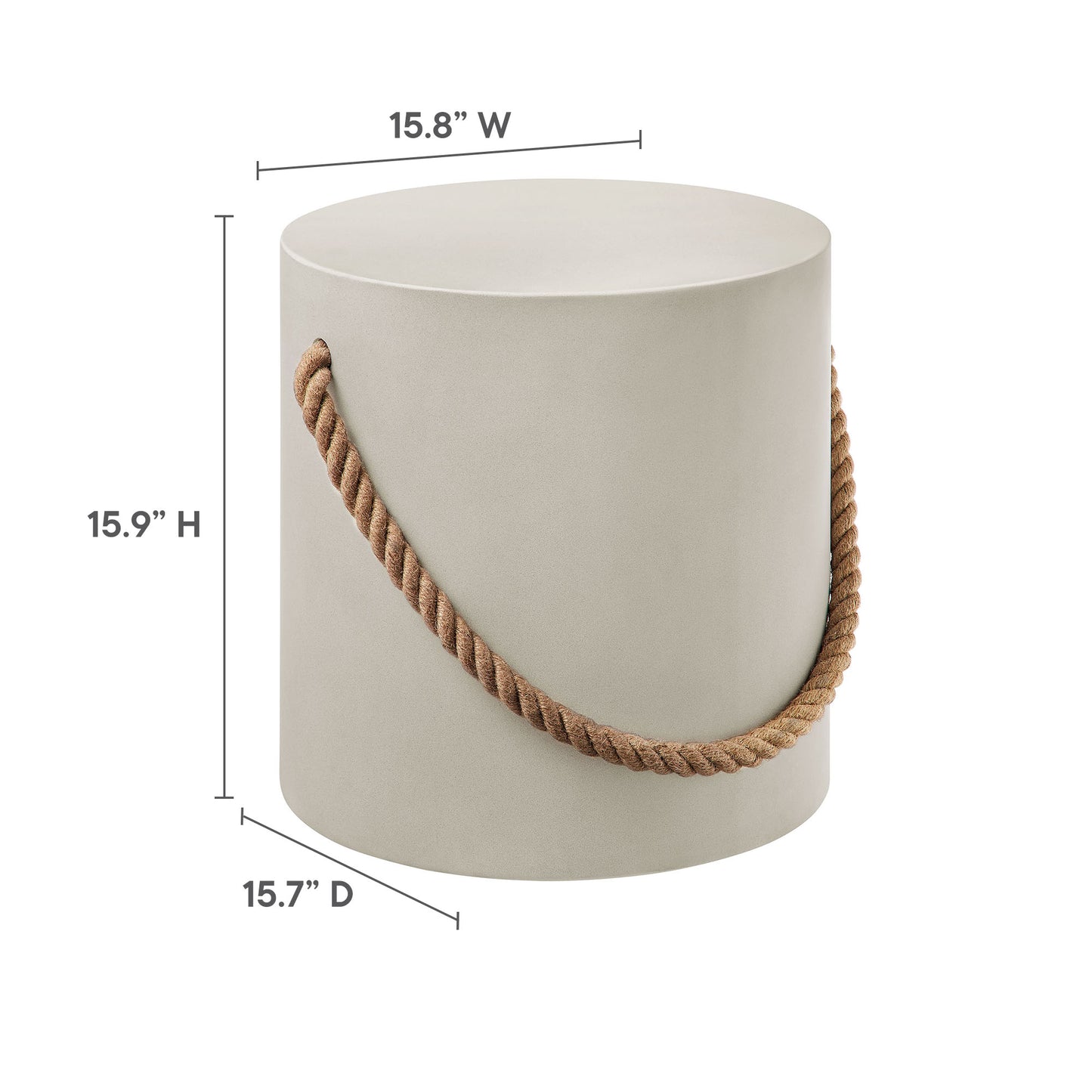 Isera Indoor - Outdoor Patio Rope Concrete Side Table Stool by Modway EEI-7089-LGR