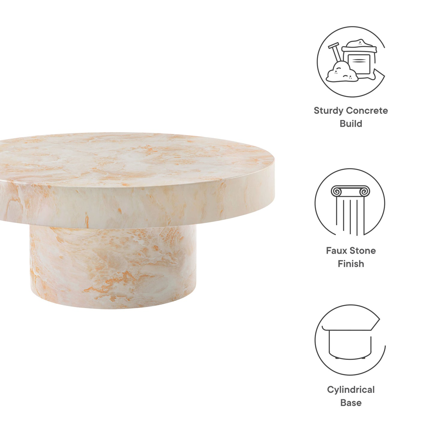 Argos and Alora Indoor - Outdoor Patio Concrete Round Coffee Table by Modway