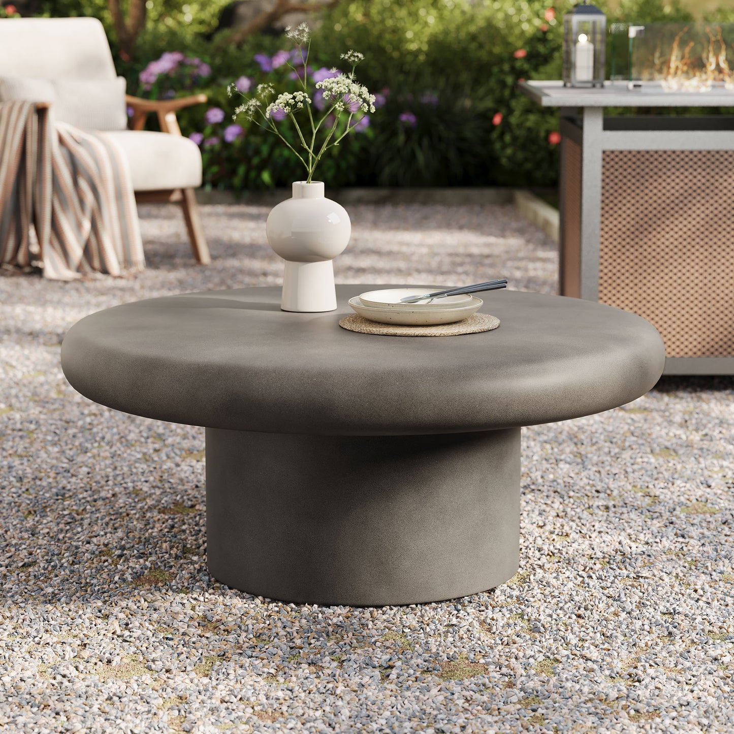 Argos and Alora Indoor - Outdoor Patio Concrete Round Coffee Table by Modway