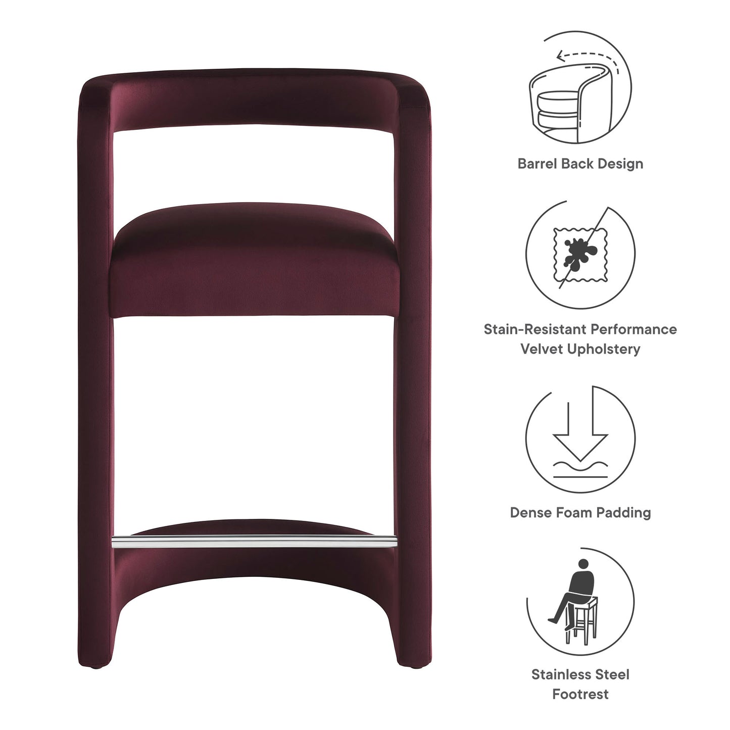 Winslow Performance Velvet Bar and Counter Stool by Modway
