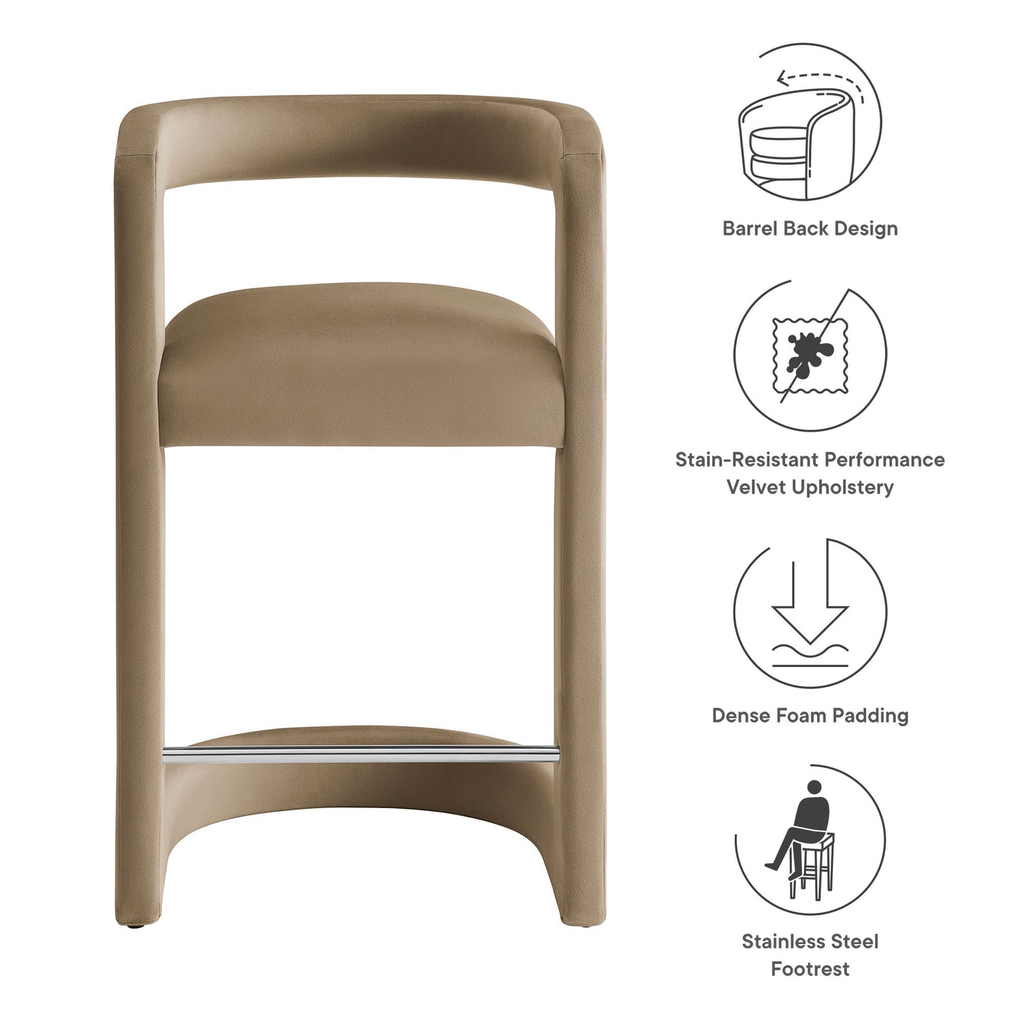 Winslow Performance Velvet Bar and Counter Stool by Modway