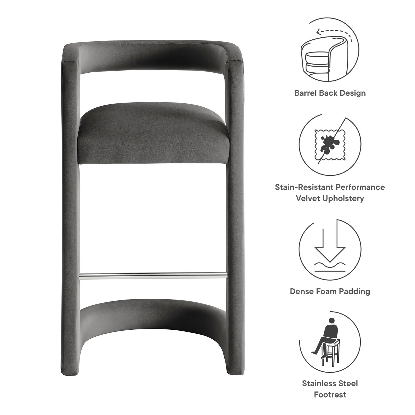 Winslow Performance Velvet Bar and Counter Stool by Modway