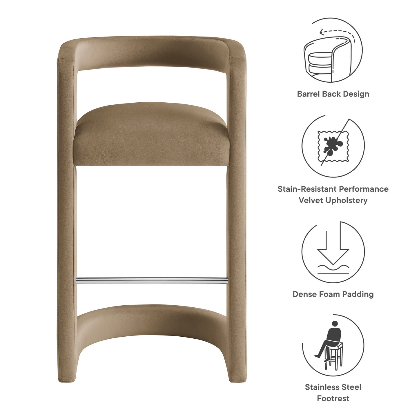 Winslow Performance Velvet Bar and Counter Stool by Modway