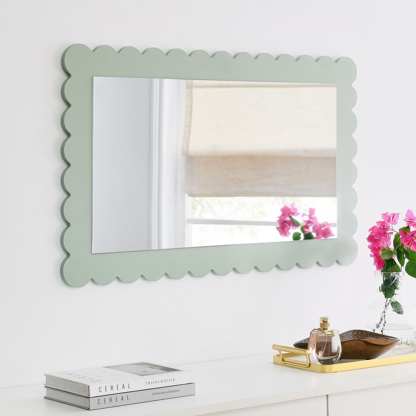 Emmeline Scalloped 5-Drawer Chest, 6-Drawer Dresser, and Rectangle Wall Mirror by Modway