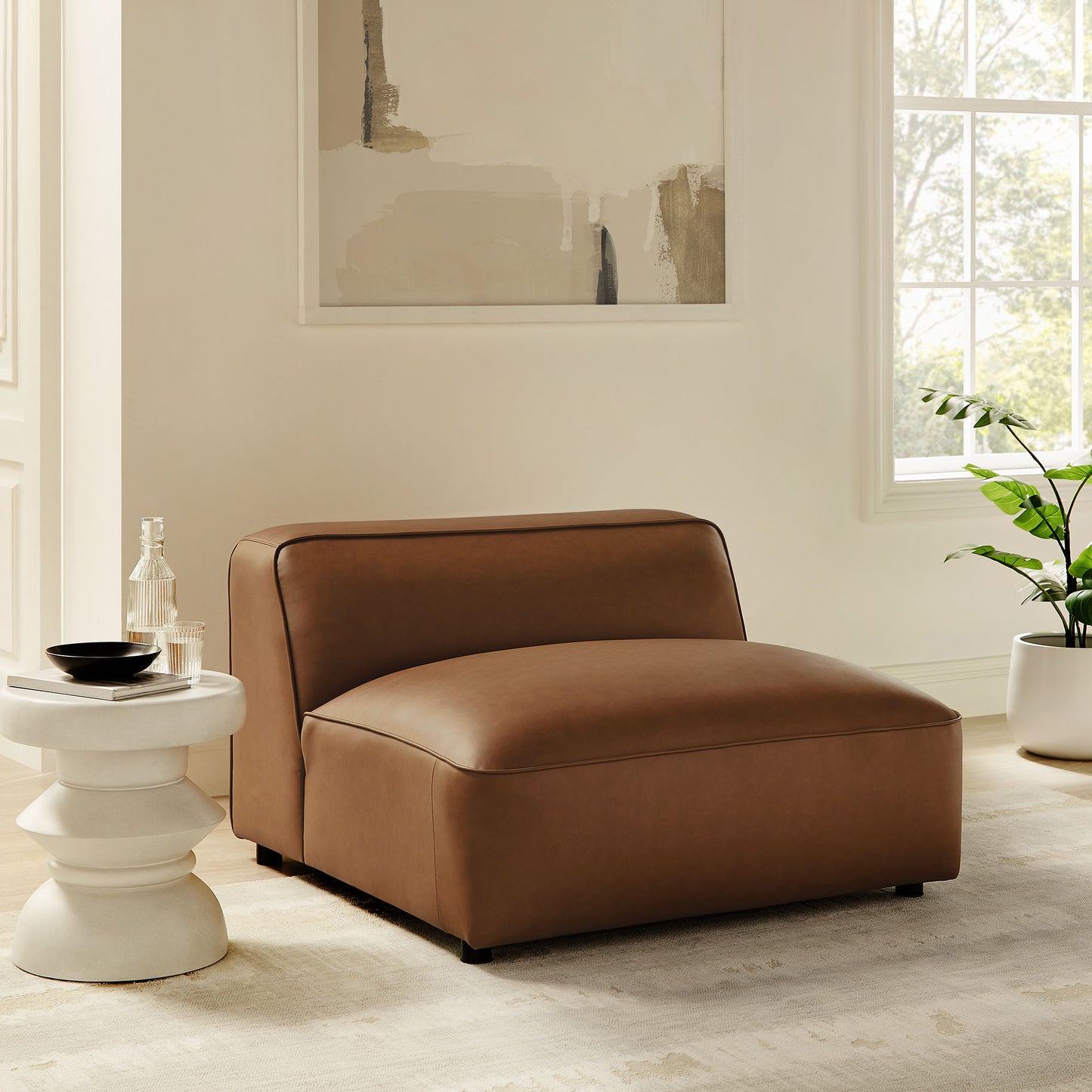 Auren Upholstered Vegan Leather Modular Armless Chair by Modway EEI-7121-COF