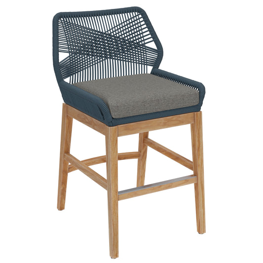 Wellspring Outdoor Patio Teak and Rope Counter Stool by Modway EEI-7126-BLU-GPH