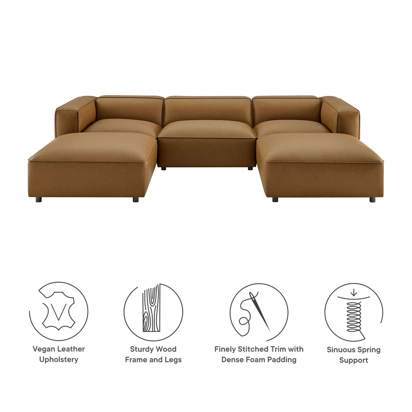 Auren 5-Piece Upholstered Vegan Leather Modular U-Shaped Sofa by Modway