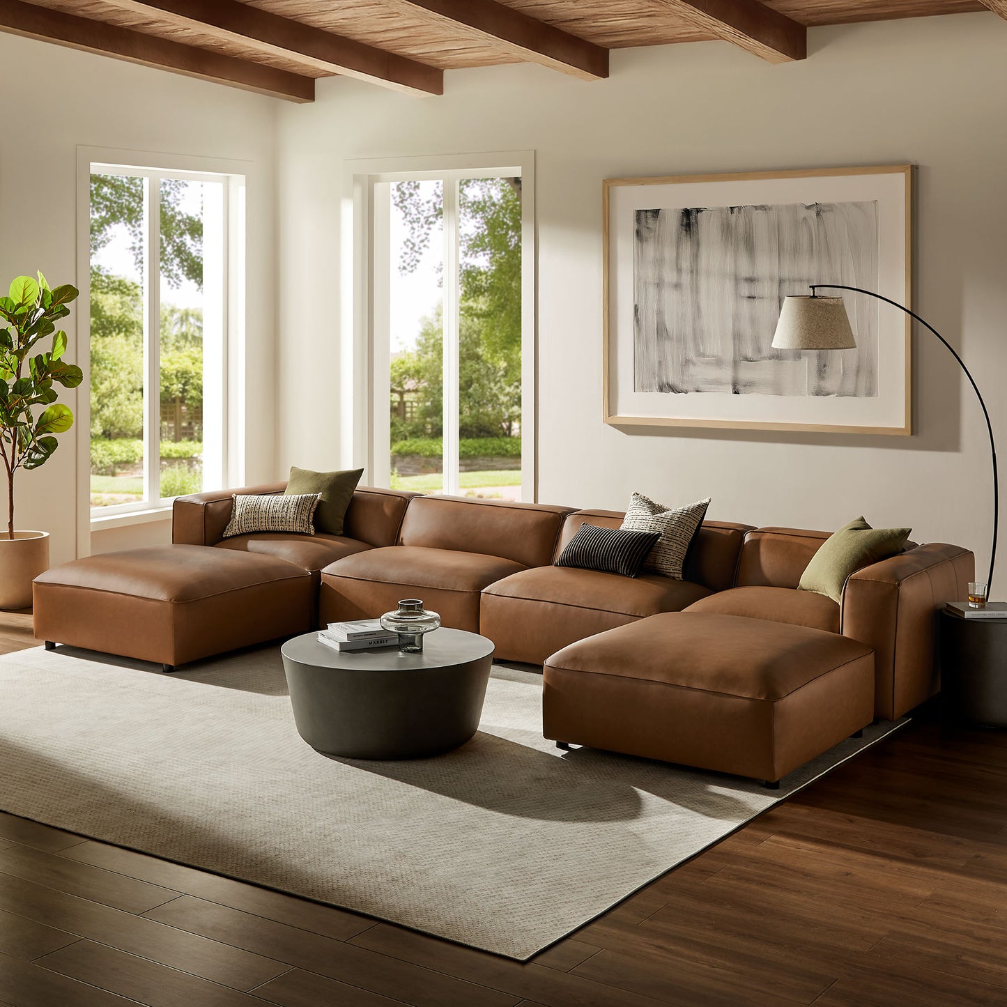 Auren 6-Piece Upholstered Vegan Leather Modular Sofa by Modway EEI-7134-COF