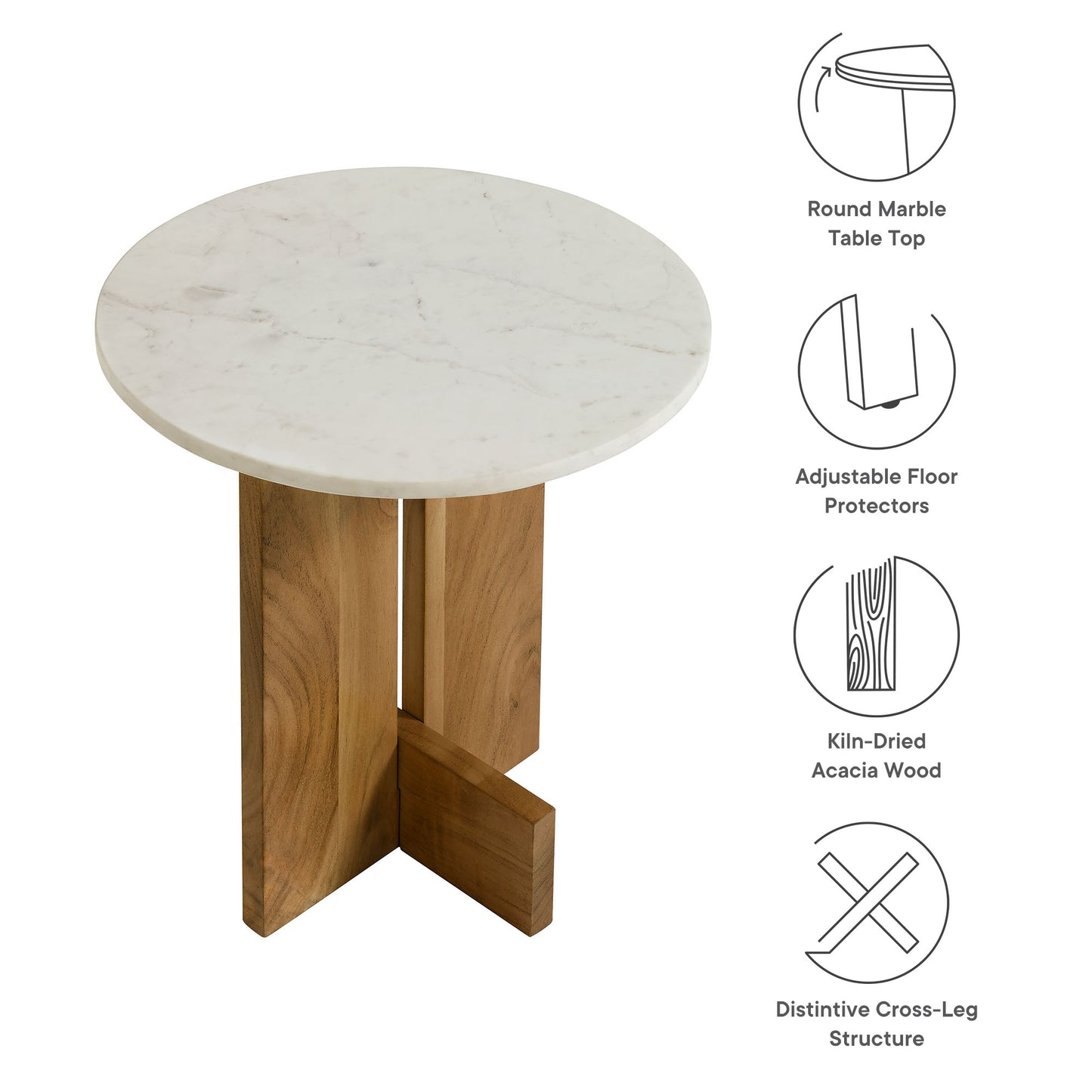 Tarin Acacia Wood and Marble Side Table by Modway EEI-7141-NAT